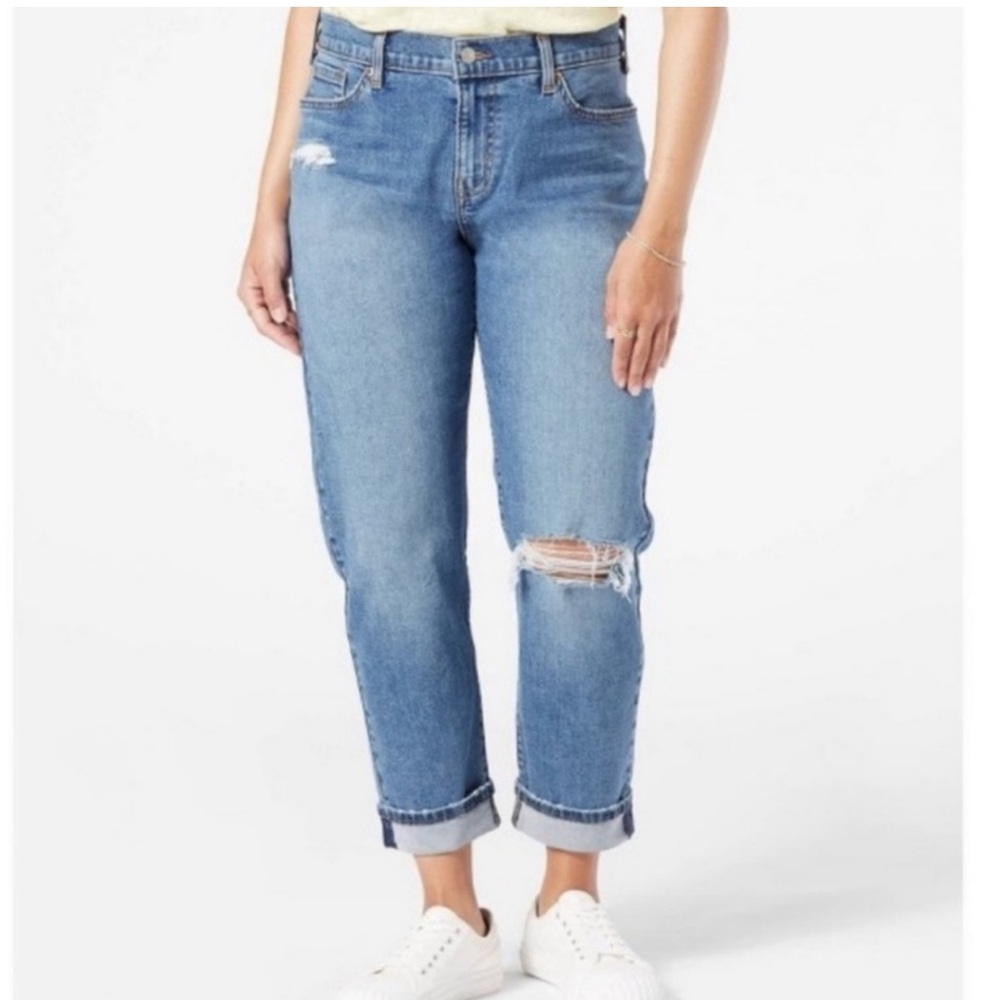 Levis Denizen Boyfriend Jeans Distressed Cuffed Medium Wash Denim New Size 8